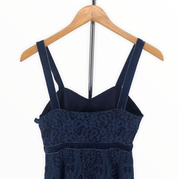 Foxiedox Blue Maisie Lace Velvet Trim Midi Dress Sheer Overlay Sleeveless size 2 - Picture 7 of 14